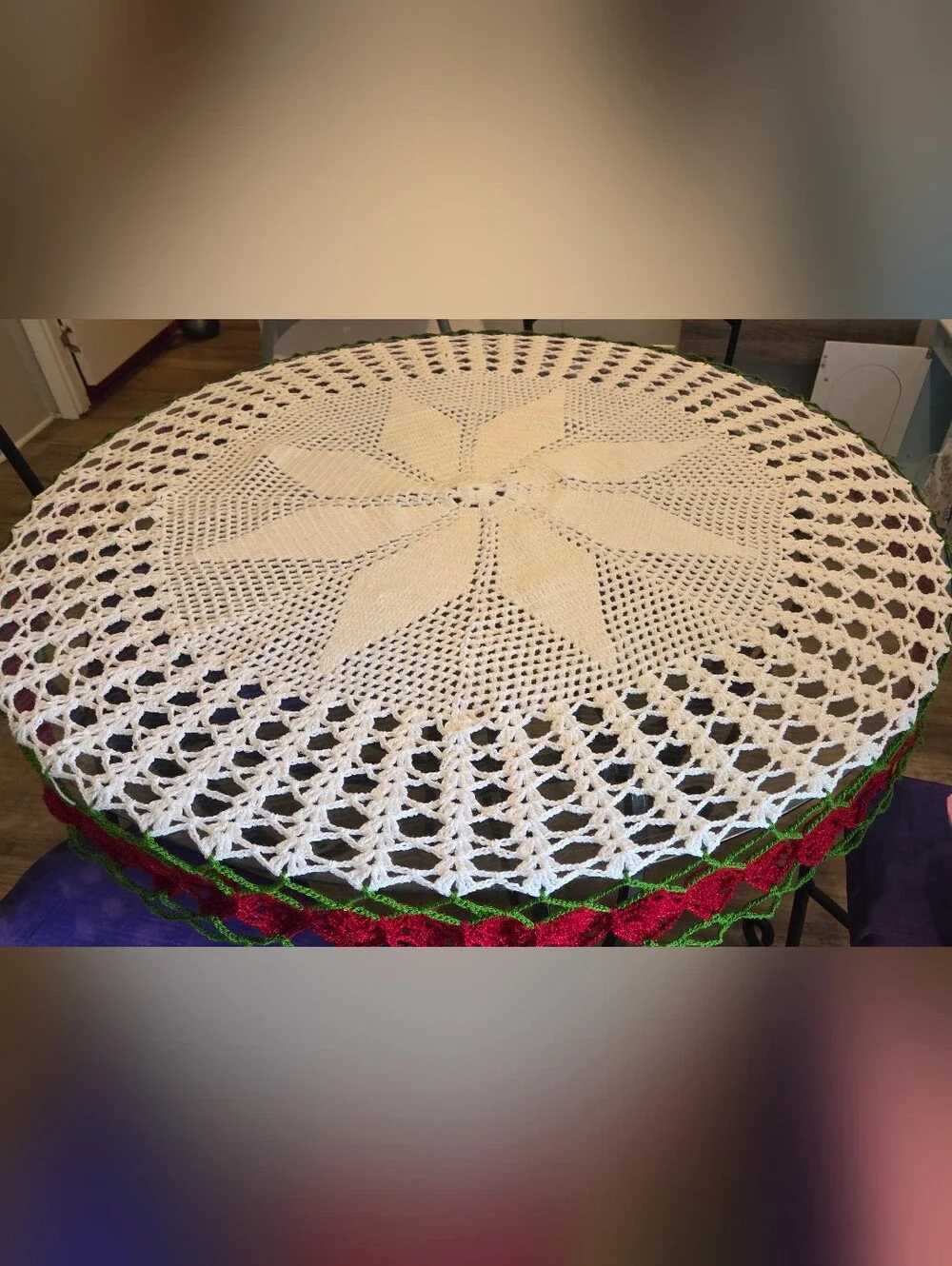 Handmade Cream Crochet Round Table Cover